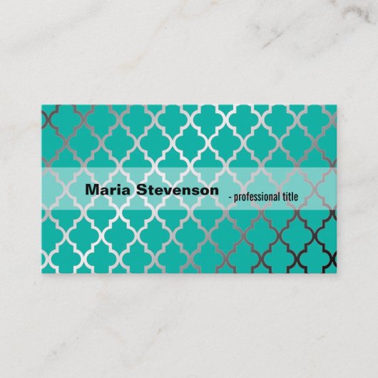 Koel, modern, blauwgroen en grijze quatrefolie visitekaartje (Voorkant)