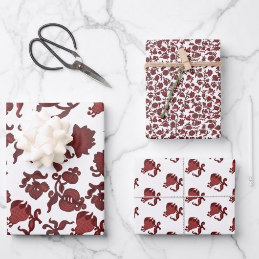 koel modern bloemenrood patroon inpakpapier vel (Voorkant)
