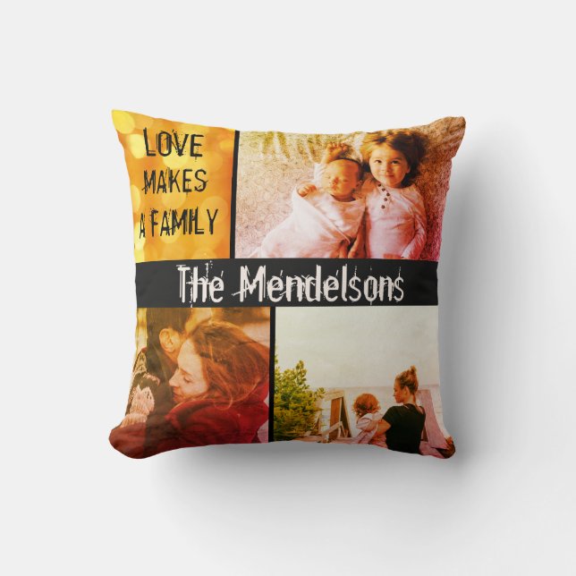 Koel modern gepersonaliseerd naambericht en foto's kussen (Voorkant)