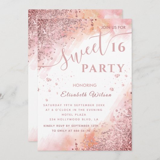 Koel, modern, luxe roos goud, zoet 16 kaart (Voorkant / Achterkant)