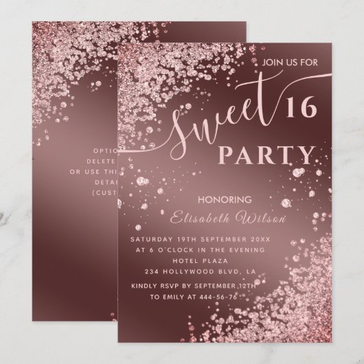 Koel, modern, luxe roos goud, zoet 16 kaart (Voorkant / Achterkant)