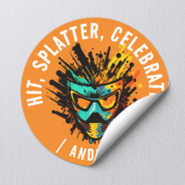 Koel modern oranje paintball-verjaardagsfeestje ronde sticker