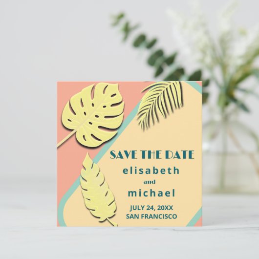 Koel modern pastelkleurig zomer tropisch save the date (Staand voorkant)