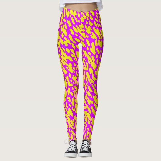 Koel modern roze en geel dierenprint patroon leggings (Voorkant)