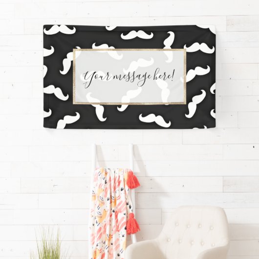 Koel Modern Zwart Wit Snor Patroon Spandoek (Insitu)