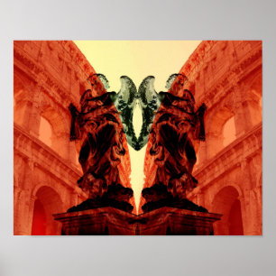 Koel moderne collage van historisch Rome in rood Poster