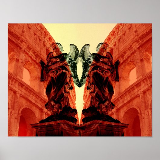 Koel moderne collage van historisch Rome in rood Poster (Voorkant)