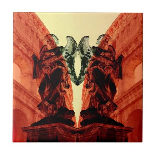 Koel moderne collage van historisch Rome in rood Tegeltje (Voorkant)