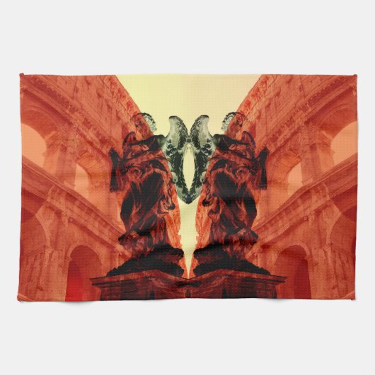 Koel moderne collage van historisch Rome in rood Theedoek (Horizontaal)