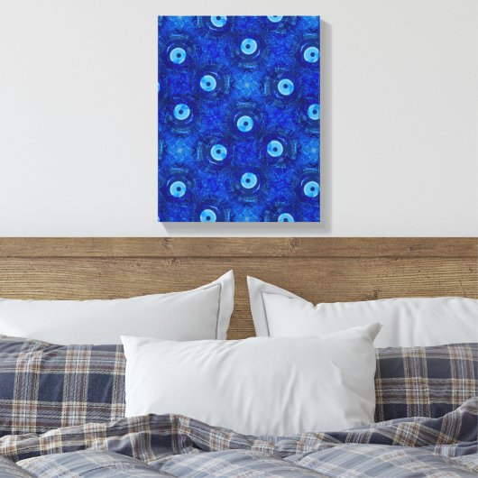 Koel, moderne digitale kunst van blauw boze oogpat canvas afdruk (Insitu (Slaapkamer))