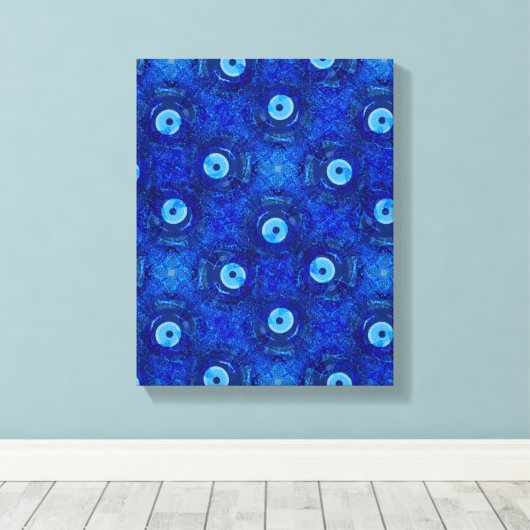 Koel, moderne digitale kunst van blauw boze oogpat canvas afdruk (Insitu (Houten vloer))