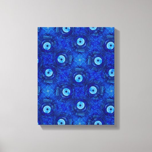 Koel, moderne digitale kunst van blauw boze oogpat canvas afdruk (Voorkant)