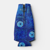 Koel, moderne digitale kunst van blauw boze oogpat flesjeskoeler (Achterkant)