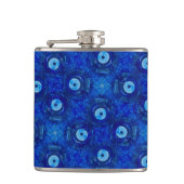 Koel, moderne digitale kunst van blauw boze oogpat heupfles (Voorkant)