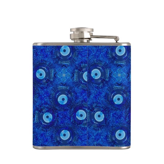 Koel, moderne digitale kunst van blauw boze oogpat heupfles (Achterkant)