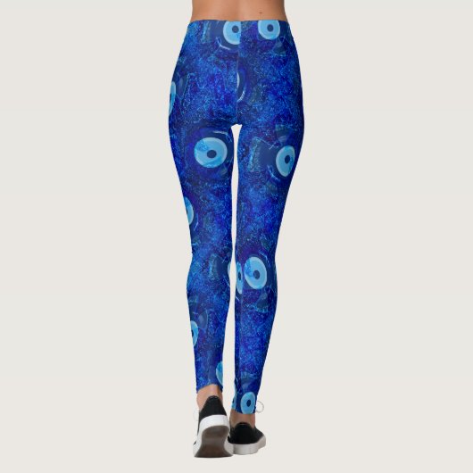 Koel, moderne digitale kunst van blauw boze oogpat leggings (Achterkant)