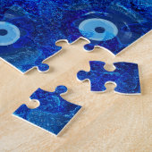 Koel, moderne digitale kunst van blauw boze oogpat legpuzzel (Zijkant)