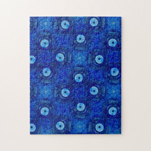 Koel, moderne digitale kunst van blauw boze oogpat legpuzzel (Verticaal)