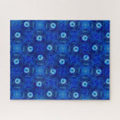 Koel, moderne digitale kunst van blauw boze oogpat legpuzzel (Horizontaal)