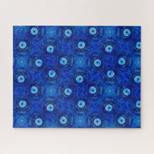 Koel, moderne digitale kunst van blauw boze oogpat legpuzzel