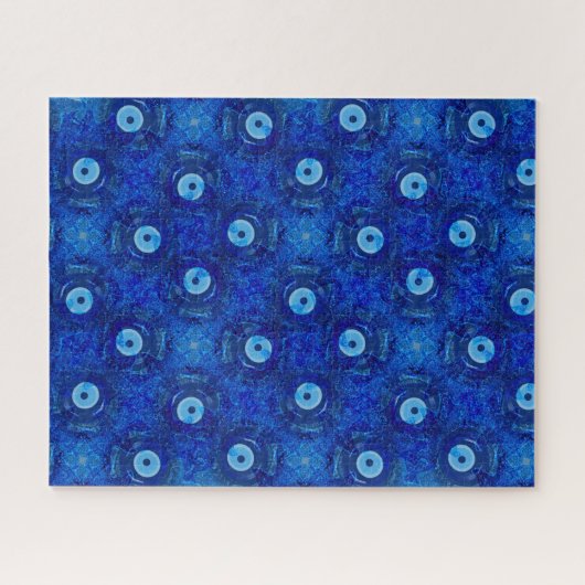 Koel, moderne digitale kunst van blauw boze oogpat legpuzzel (Horizontaal)