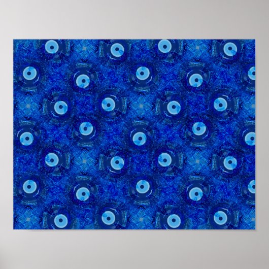 Koel, moderne digitale kunst van blauw boze oogpat poster (Voorkant)