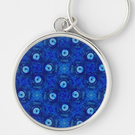Koel, moderne digitale kunst van blauw boze oogpat sleutelhanger (Voorkant)