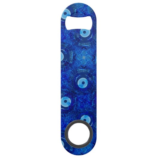 Koel, moderne digitale kunst van blauw boze oogpat speed flessenopener (Voorkant)