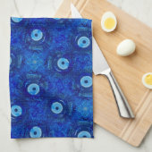 Koel, moderne digitale kunst van blauw boze oogpat theedoek (Quarter Fold)