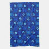 Koel, moderne digitale kunst van blauw boze oogpat theedoek (Verticaal)