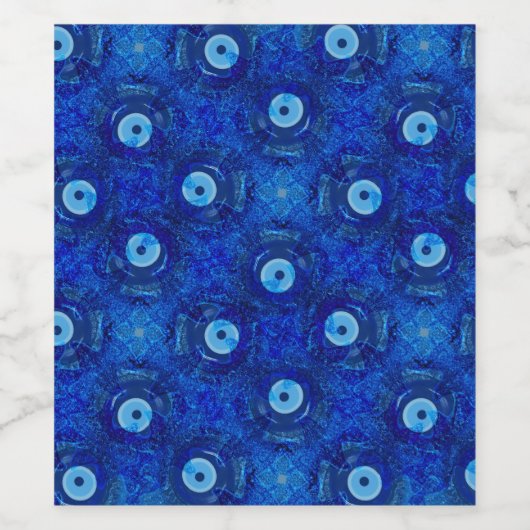 Koel, moderne digitale kunst van blauw boze oogpat wijn etiket (Enkel label)