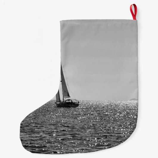 Koel moderne foto van zeilboot in de zomer grote kerstsok (Achterkant)