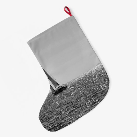 Koel moderne foto van zeilboot in de zomer grote kerstsok (Achterkant (Hangend))