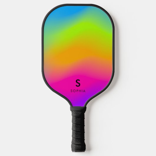 Koel Moderne Kleurrijke Neon Fel Regenboog Gradiën Pickleball Paddle (Voorkant)