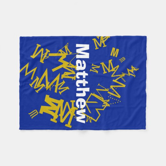 Koel monogram en naam in marineblauw & wit fleece deken (Voorkant (Horizontaal))