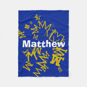 Koel monogram en naam in marineblauw & wit fleece deken