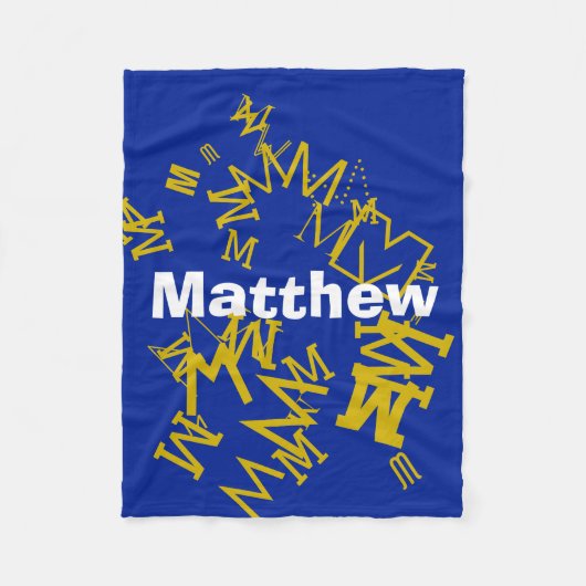 Koel monogram en naam in marineblauw & wit fleece deken (Voorkant)