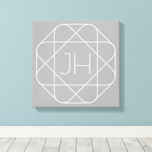 Koel Monogram, Hip Logo Style Vibe | Grijs & Wit Canvas Afdruk (Insitu (Houten vloer))