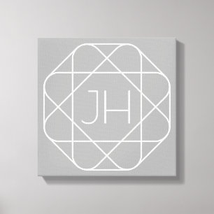 Koel Monogram, Hip Logo Style Vibe   Grijs & Wit Canvas Afdruk