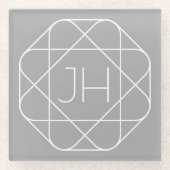 Koel Monogram, Hip Logo Style Vibe | Grijs & Wit Glazen Onderzetter (Voorkant)