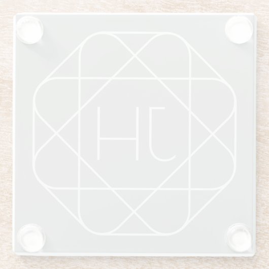 Koel Monogram, Hip Logo Style Vibe | Grijs & Wit Glazen Onderzetter (Achterkant)