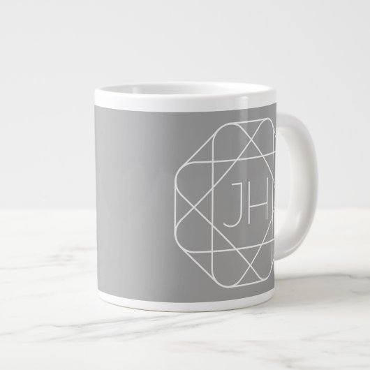 Koel Monogram, Hip Logo Style Vibe | Grijs & Wit Grote Koffiekop (Voorkant rechts)