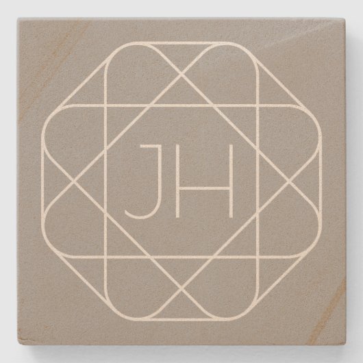 Koel Monogram, Hip Logo Style Vibe | Grijs & Wit Stenen Onderzetter (Voorkant)
