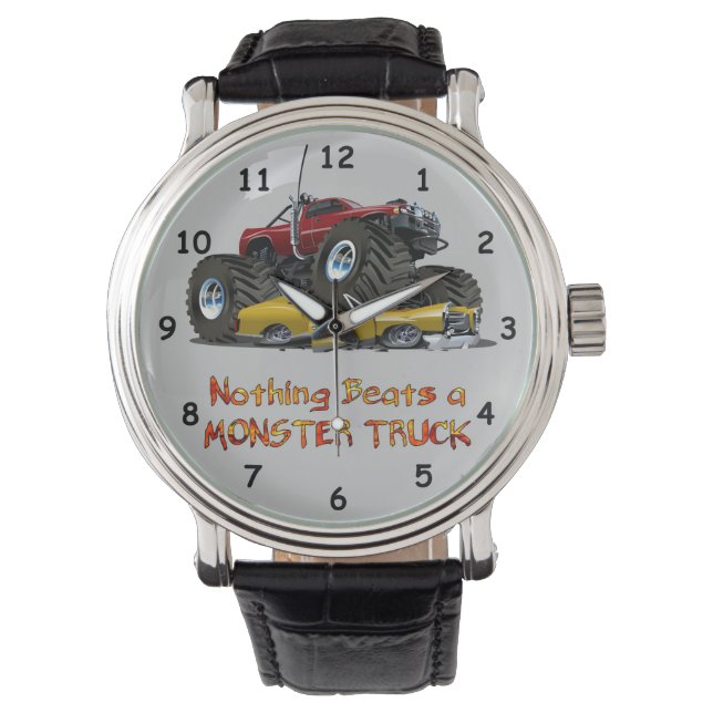 Koel Monster Truck Crushing a Car Drawing Horloge (Voorkant)