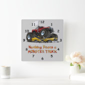 Koel Monster Truck Crushing a Car Drawing Vierkante Klok (Huis)