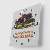 Koel Monster Truck Crushing a Car Drawing Vierkante Klok (Hoek)