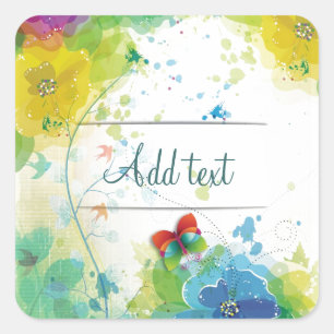 Koel mooie trendy bloemen zwaaien vlindervlieg vierkante sticker