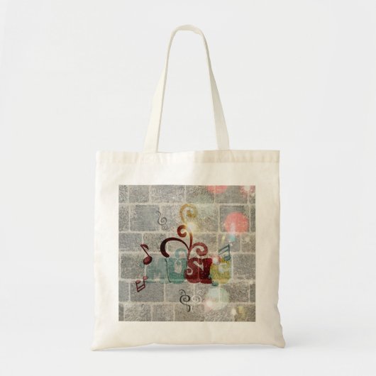 Koel muzieknoten woord op baksteengrijze wandlamp tote bag (Voorkant)