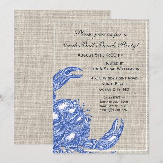 Koel Nautical Blue Crab Aangepast strand Kaart (Voorkant / Achterkant)