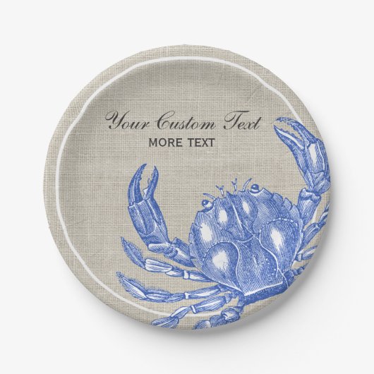 Koel  Nautical Blue Crab Aangepast strand Papieren Bordje (Voorkant)